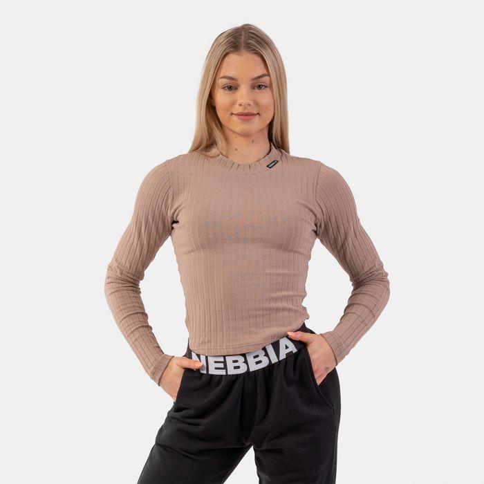 Ženska majica dugih rukava Ribbed Organic Cotton Brown - NEBBIA