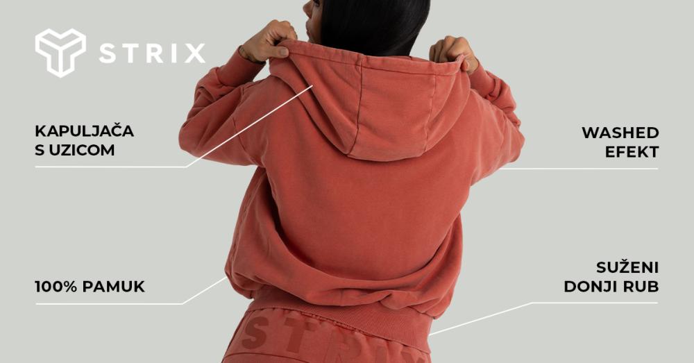 Ženska isprana majica s kapuljačom s patentnim zatvaračem crna - STRIX