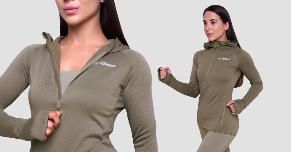 Ženska trenirka za trčanje Pulse 1/2 zip vetiver - GymBeam