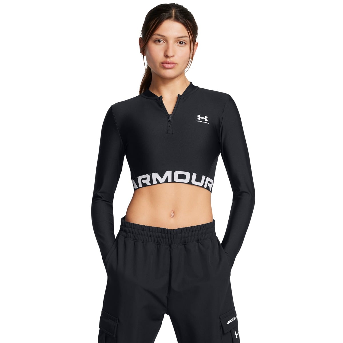 Ženska majica HeatGear Rib 1/4 Zip LS Top Black - Under Armour