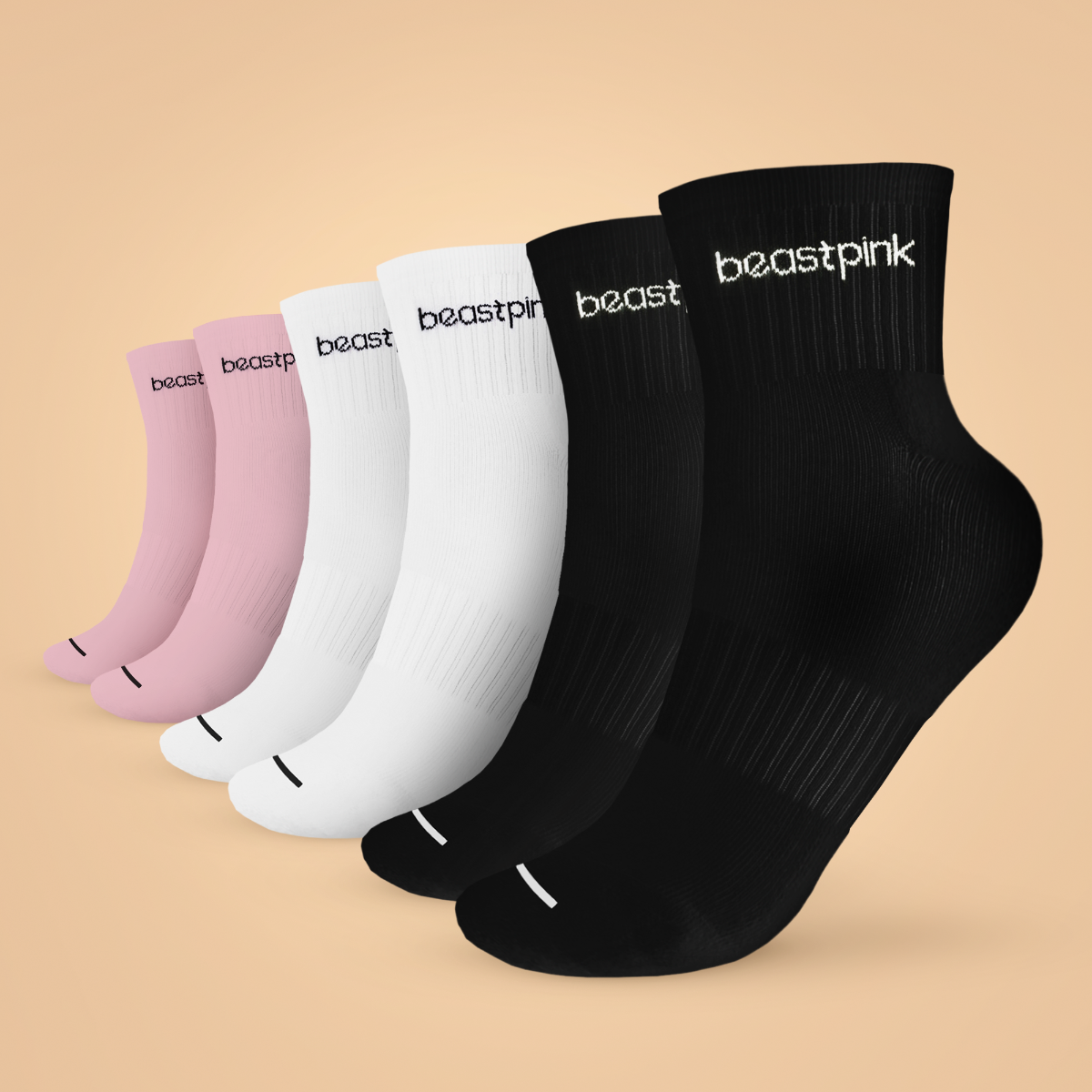 Čarape Midhigh 3Pack White Black Pink - BeastPink