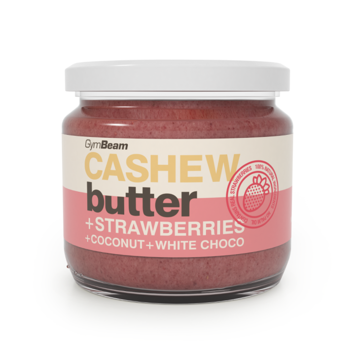 Cashew butter with coconut, white choco and strawberry - GymBeam 8 x 340 g