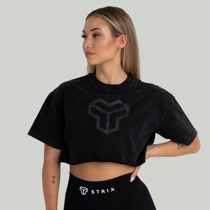 Ženska majica CropTop Washed Black - STRIX L