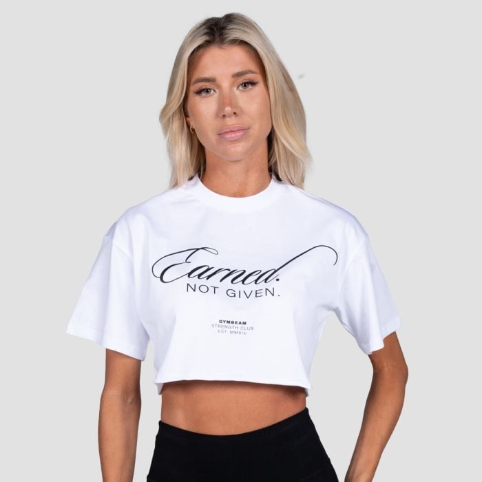 Women‘s Earned Cropped T-shirt White - GymBeam L