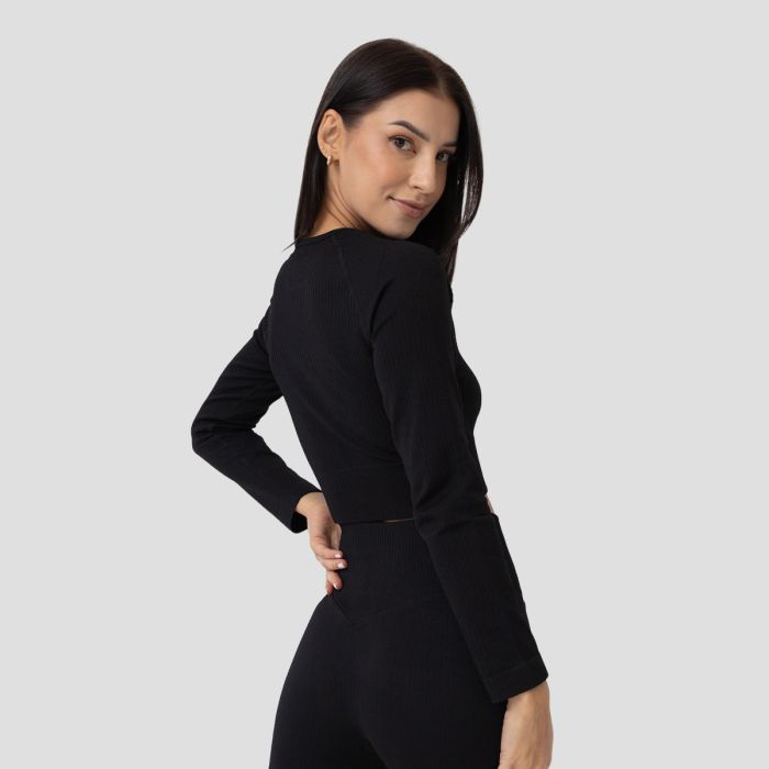 Ženski crop top Ribbed Flo Black - GymBeam XL