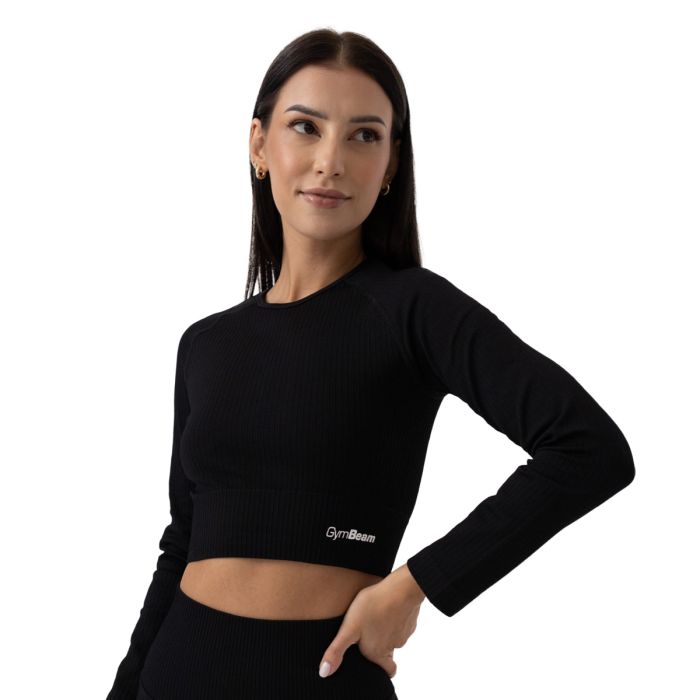 Ženski crop top Ribbed Flo Black - GymBeam XL