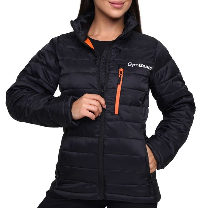 Ženska puffer jakna Black/Orange - GymBeam XL