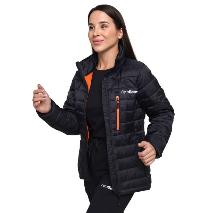 Ženska puffer jakna Black/Orange - GymBeam XL