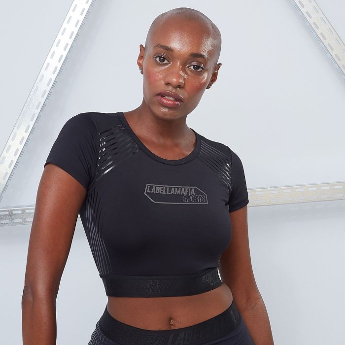 Ženska majica CropTop Techwear Vibes Black - LABELLAMAFIA