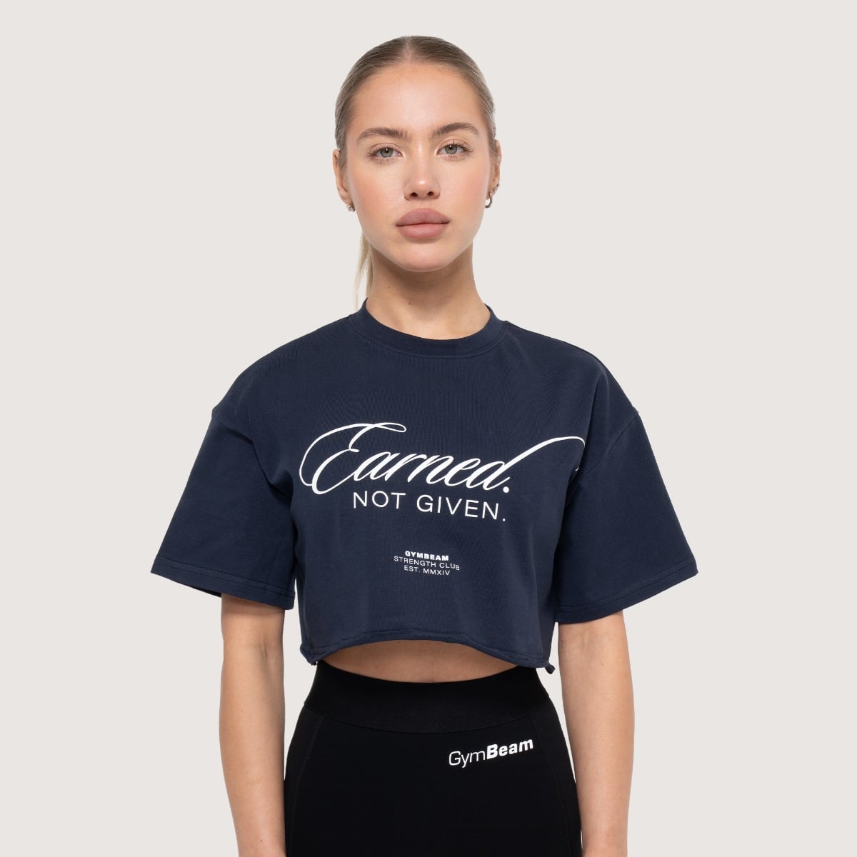 Women‘s Earned Cropped T-shirt Midnight - GymBeam