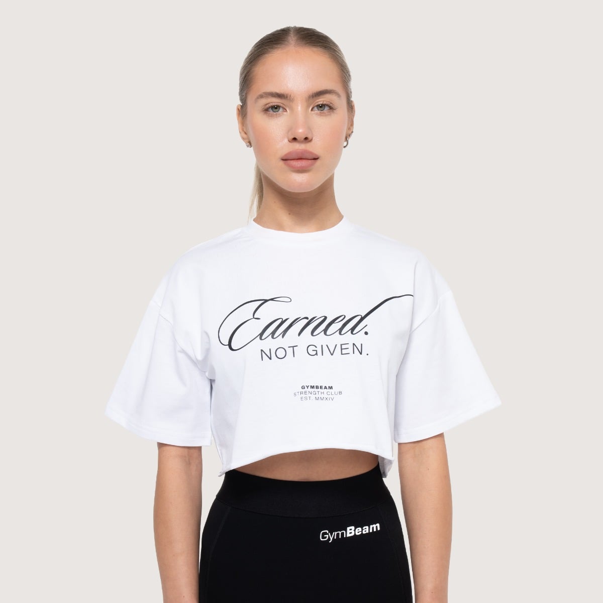 Women‘s Earned Cropped T-shirt White - GymBeam