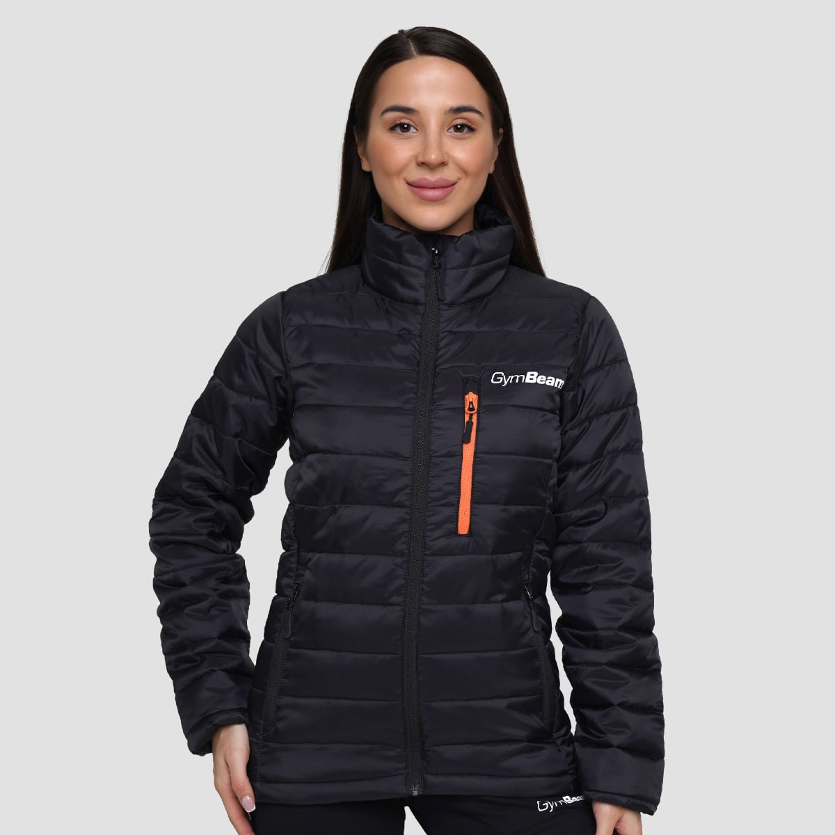 Ženska puffer jakna Black/Orange - GymBeam