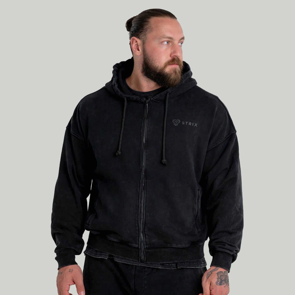 Muška dukserica Zip Up Washed Black - STRIX