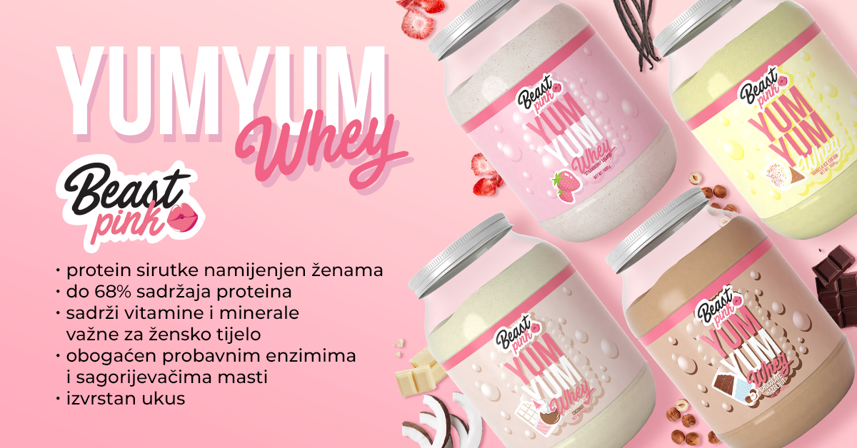 yum yum protein - beast pink by gymbeam - protein za žene